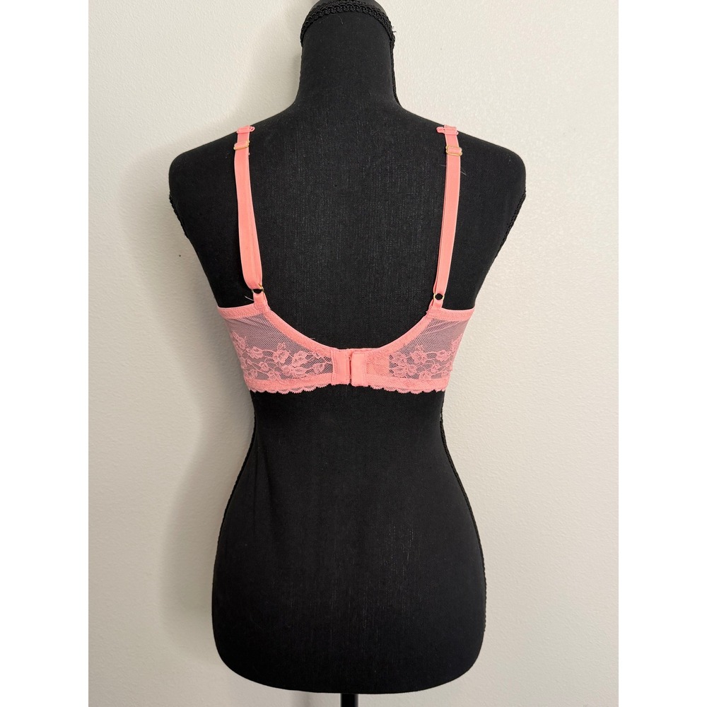 Natori Feathers Underwire Contour Bra Coral Pink Lace Plunge 730023 34DD - Picture 6 of 7